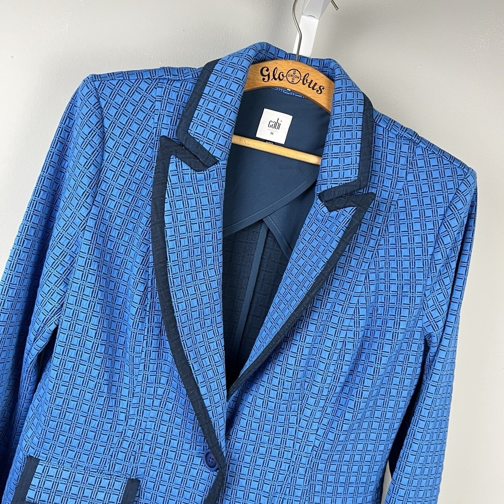 Cabi Scholarship Blazer Jacket Womens M Blue Geometric Business Academia #6027‎